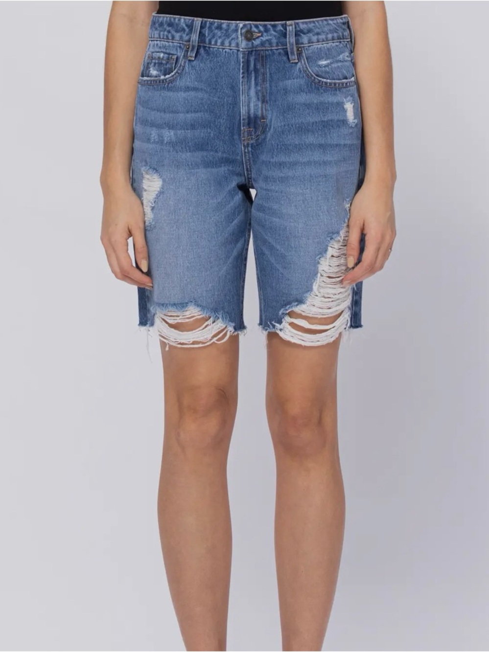 Hidden Jeans Distressed Mid-Length Denim Bermuda Shorts